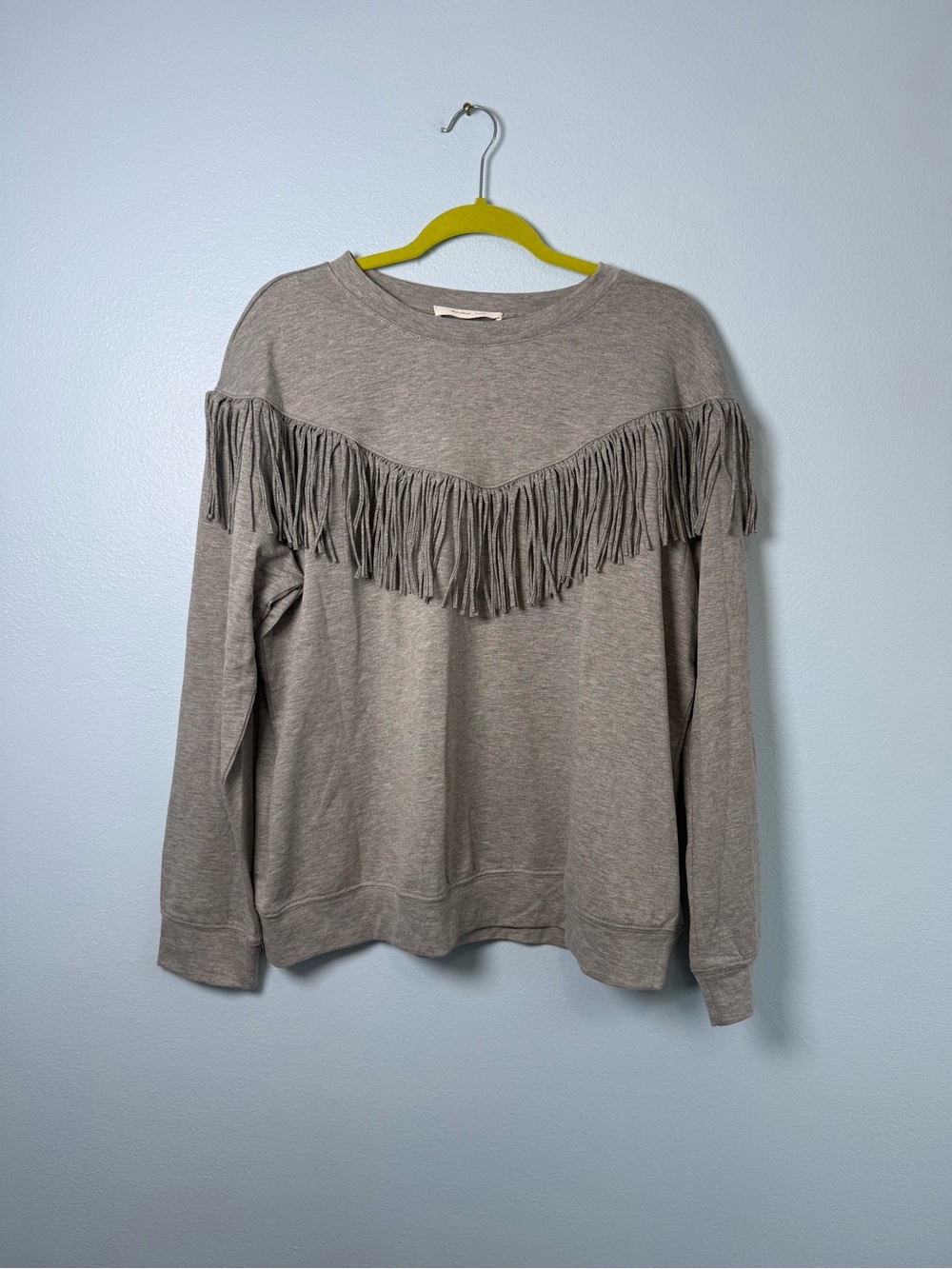 Mustard Seed Gray Fringe Yoke Pullover Sweatshirt